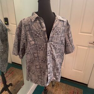 Ten Spooner Men's Navy and White Patterned Shirt